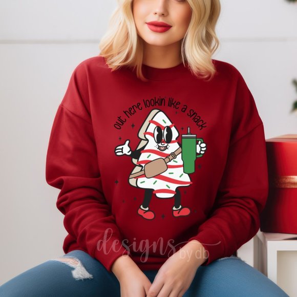 Christmas Cake Out Here Lookin Like A Snack Shirt, Christmas Tree Cake Shirt - Picture 1 of 4